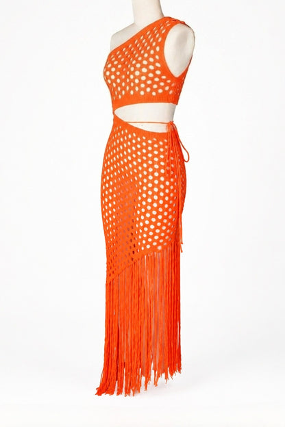 One-Shoulder Crochet Cutout Maxi Dress