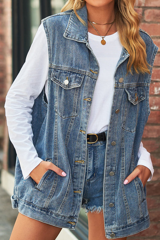 Vintage Distressed Denim Vest Jacket