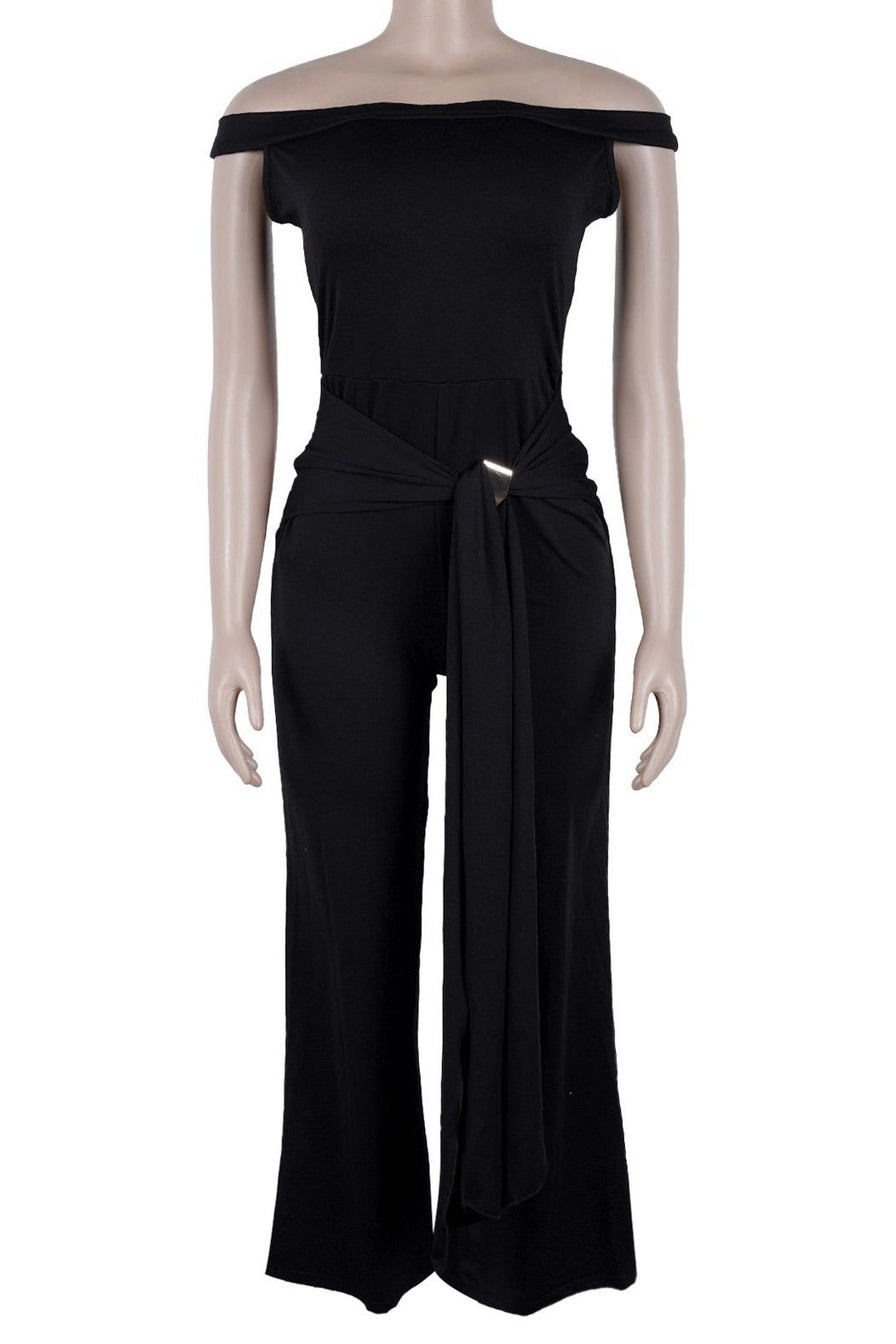 Stretch Off Shoulder Tie Detail Jumpsuit
