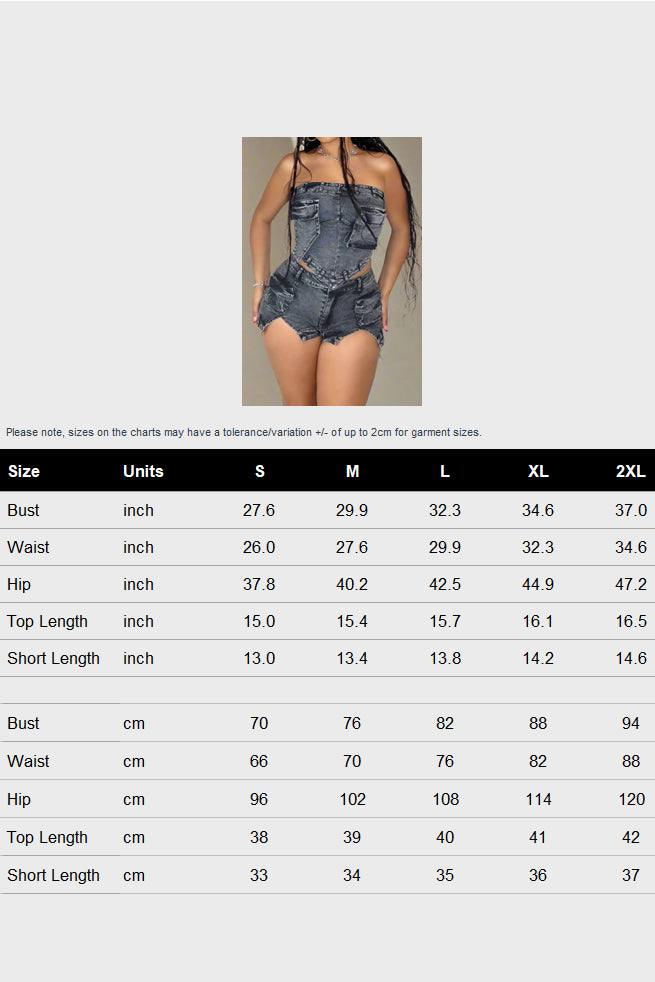 Denim Slit Elastic Shorts Set