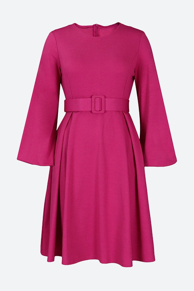 Crew-Neck Long Sleeve High Waisted Dress