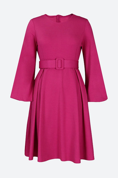 Crew-Neck Long Sleeve High Waisted Dress