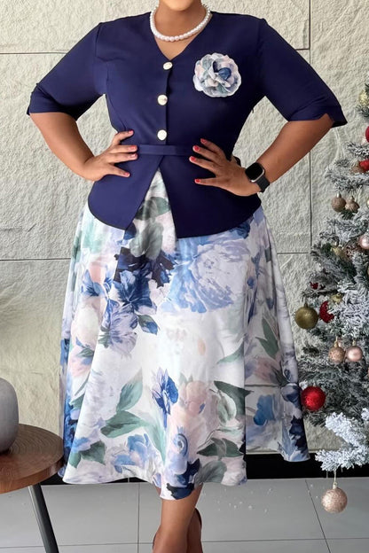 Mock Two-Piece Floral A-Line Dress