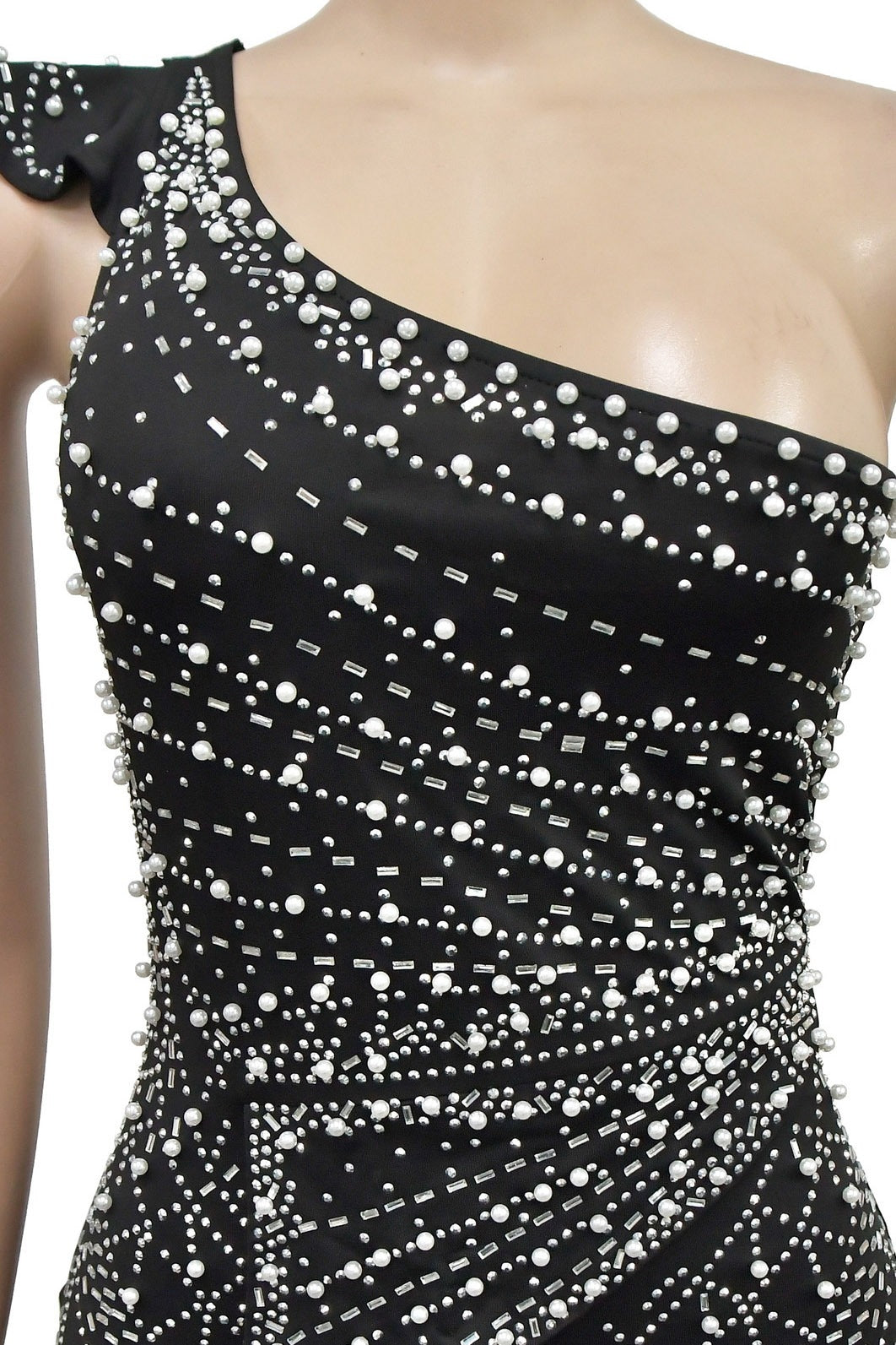 One-Shoulder Rhinestone Maxi Dress