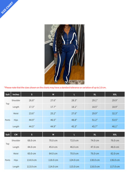 Striped Patchwork Zip-Up Top & Wide Leg Pants Set
