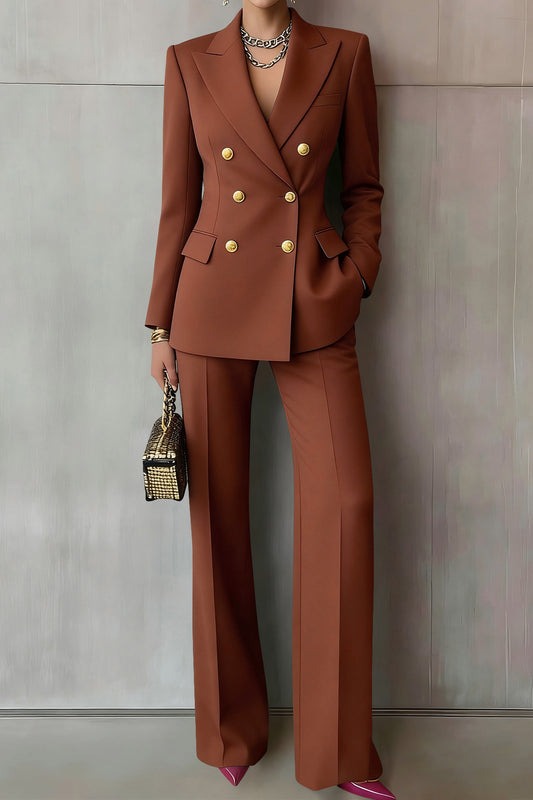 Double-Breasted Blazer & Wide-Leg Pants Set