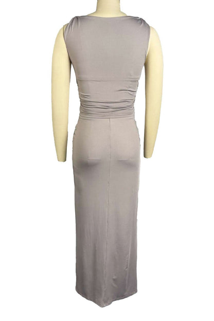 Draped Knot-Front Ruched Maxi Dress