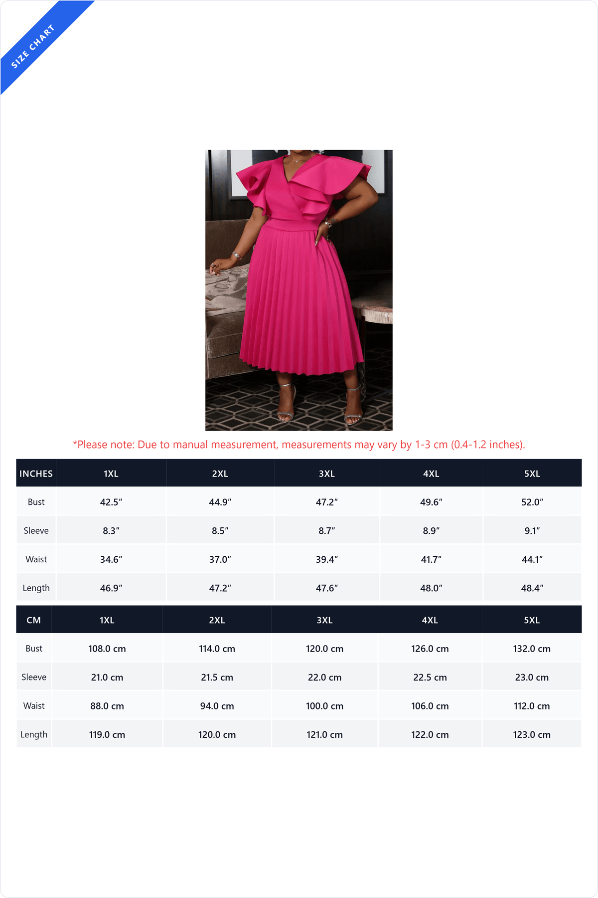 Plus Size Ruffle Sleeve Pleated Dress