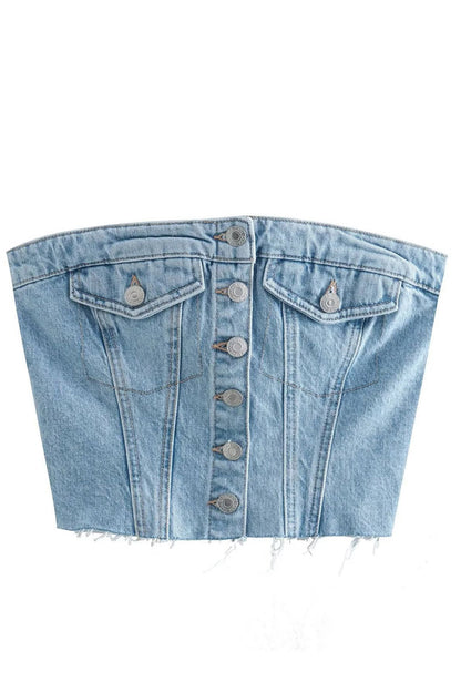 Denim Corset Crop Strapless Tank