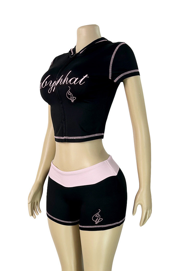 Graphic Zip-Up & Booty Shorts Set