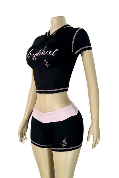 Graphic Zip-Up & Booty Shorts Set