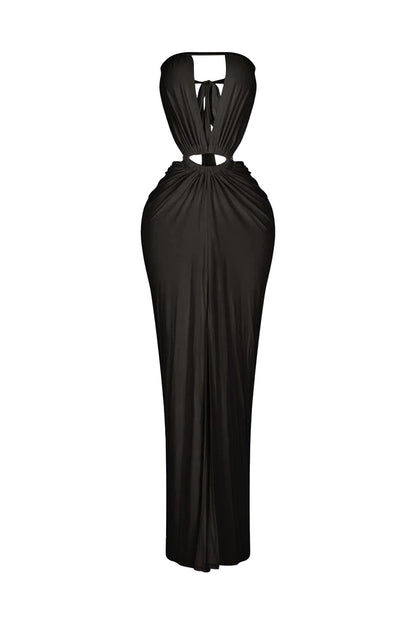 Cutout Ruched High Slit Maxi Dress