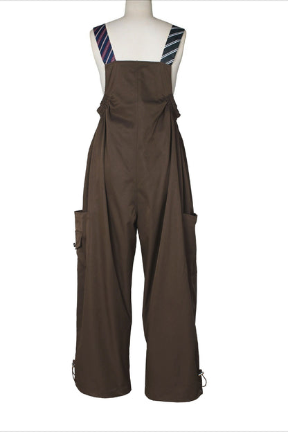 Wide-Leg Cargo Overalls with Buckle Straps