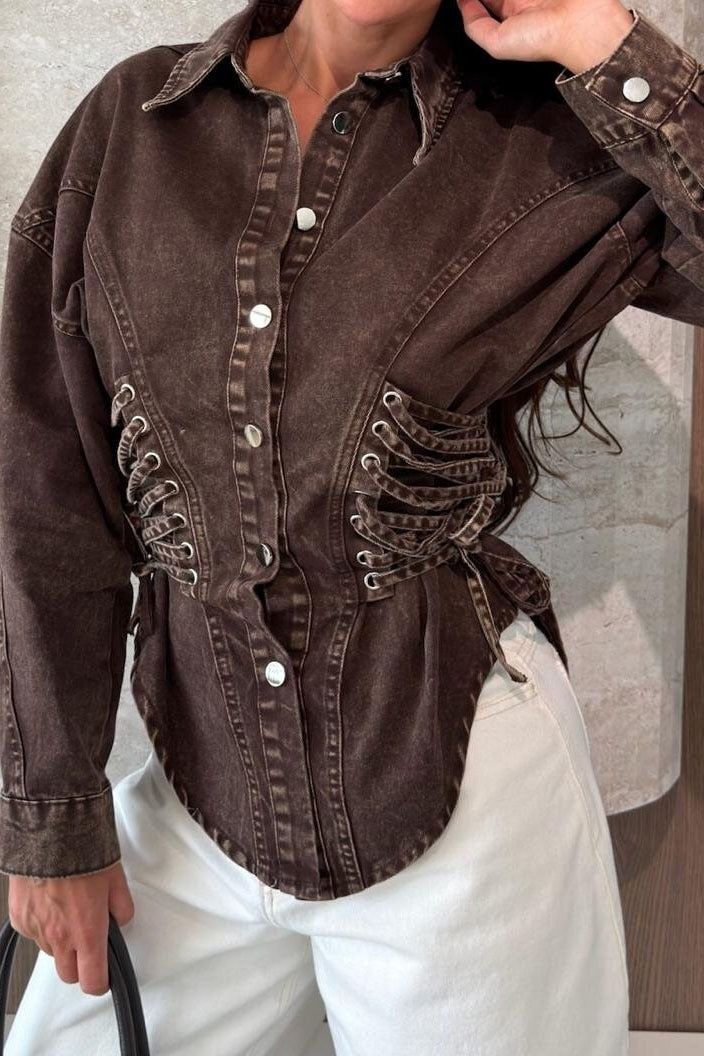 Lace-Up Waist Denim Shirt