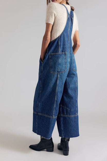 Pleated Wide Leg Denim Overalls