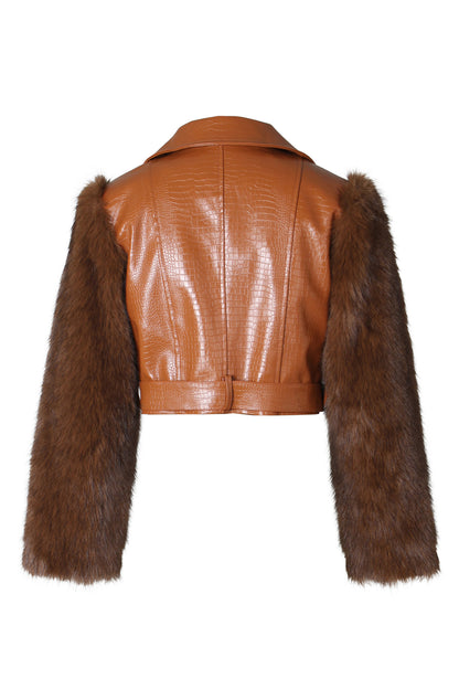 Faux Fur Trim Faux Leather Jacket