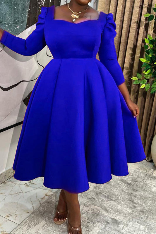 Solid Square Neck High Waist Maxi Dress