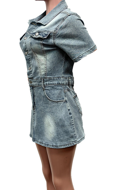 Short Dress Stretchy Ladies Denim Summer Dress