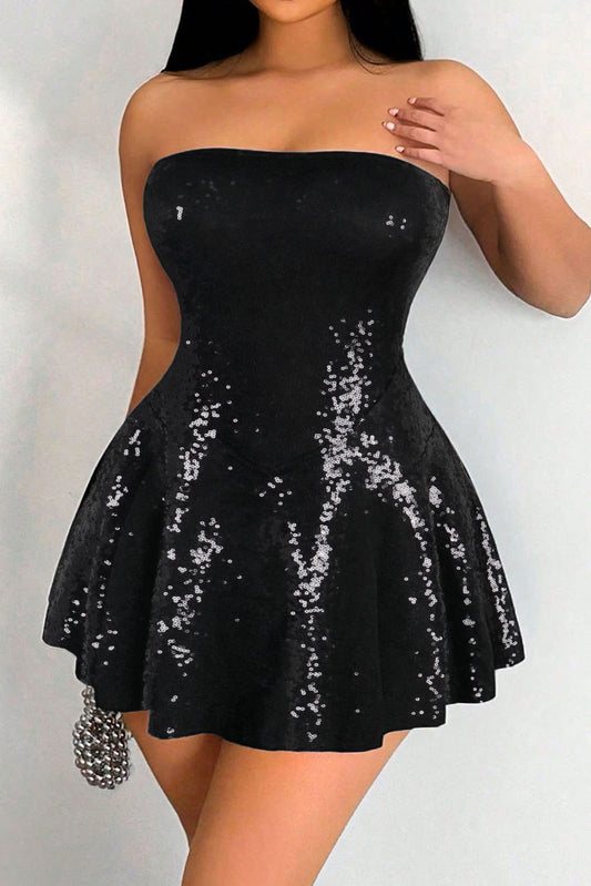 Black Sequin Strapless Mini Dress
