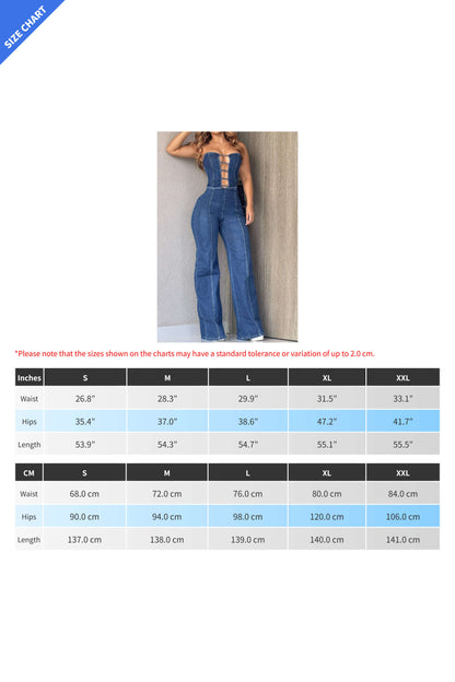 Strapless Backless Slim Denim Jumpsuit