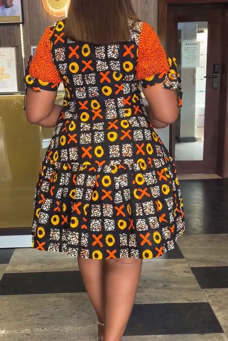 Print Strap Design Zipper O Neck Printed Dress