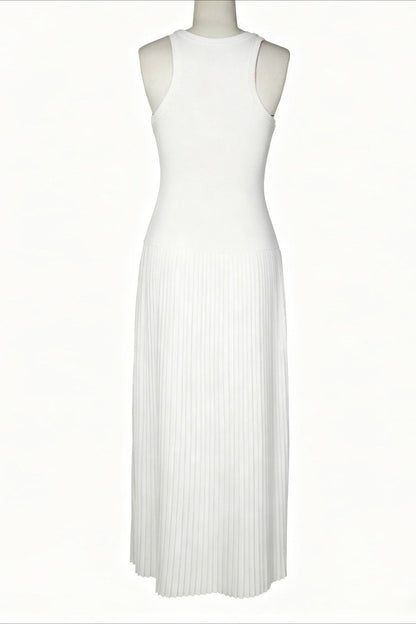 Sporty Contrast-Stripe Pleated Maxi Dress