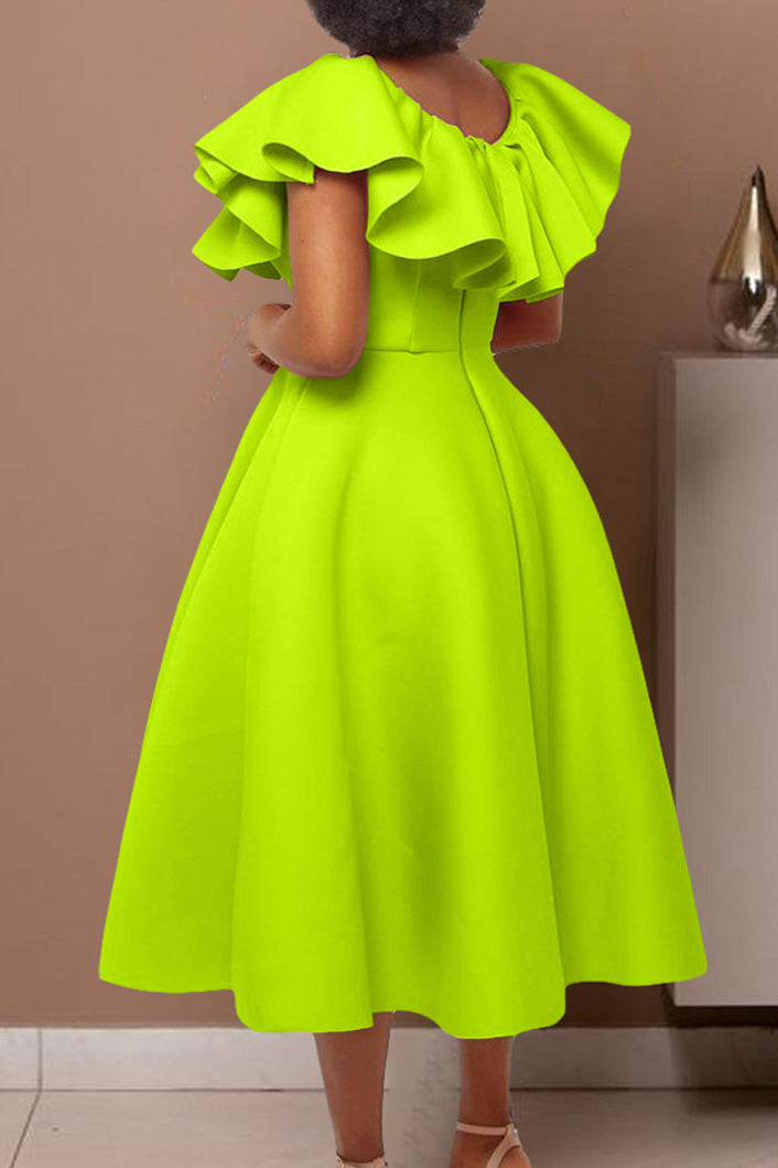 Ruffle Trim Short Sleeve A Line Dress