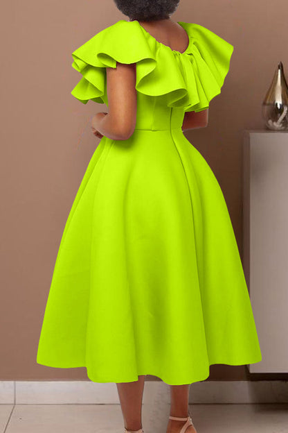 Ruffle Trim Short Sleeve A Line Dress