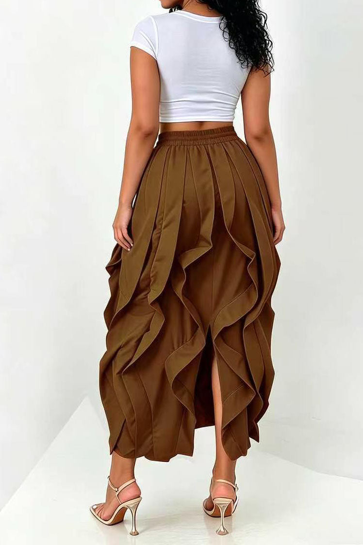 Cascading Ruffle Midi Skirt
