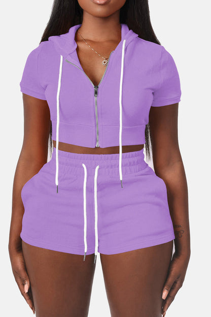 Crop Top Hoodie Short Set