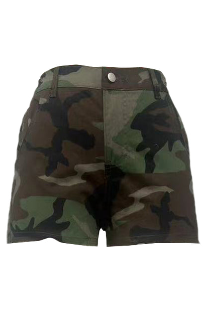 Camo High Waist Raw Hem Cutoff Shorts