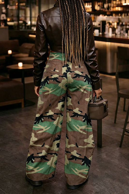 Camo Wrap-Front Wide-Leg Jeans