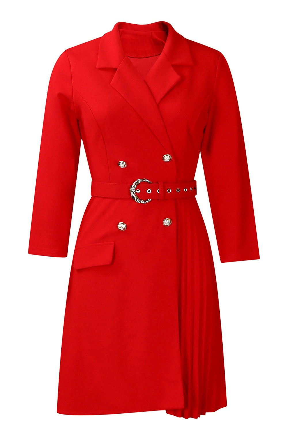 Pleated Patchwork Midi Blazer Dress