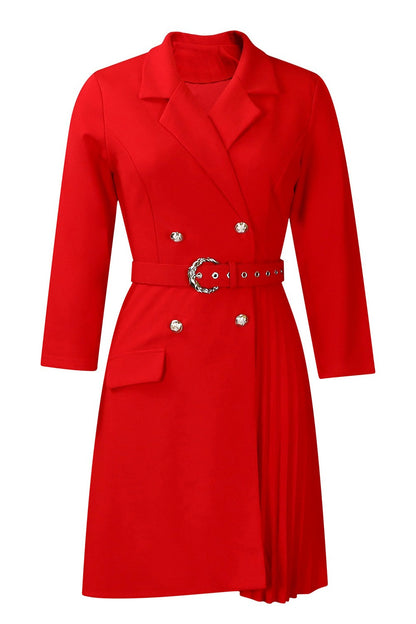 Pleated Patchwork Midi Blazer Dress