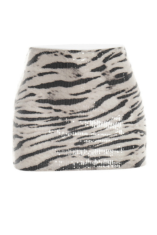 Draped Sequin Animal Print Skirt Set