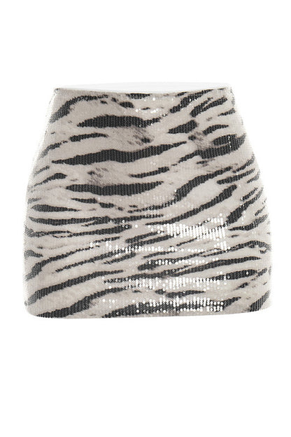 Draped Sequin Animal Print Skirt Set