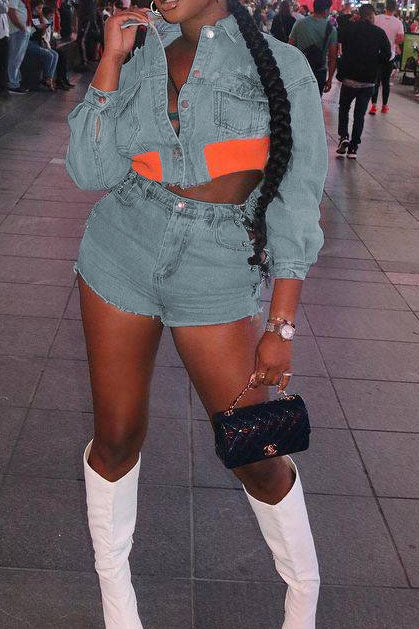 Chopped Denim Short Set