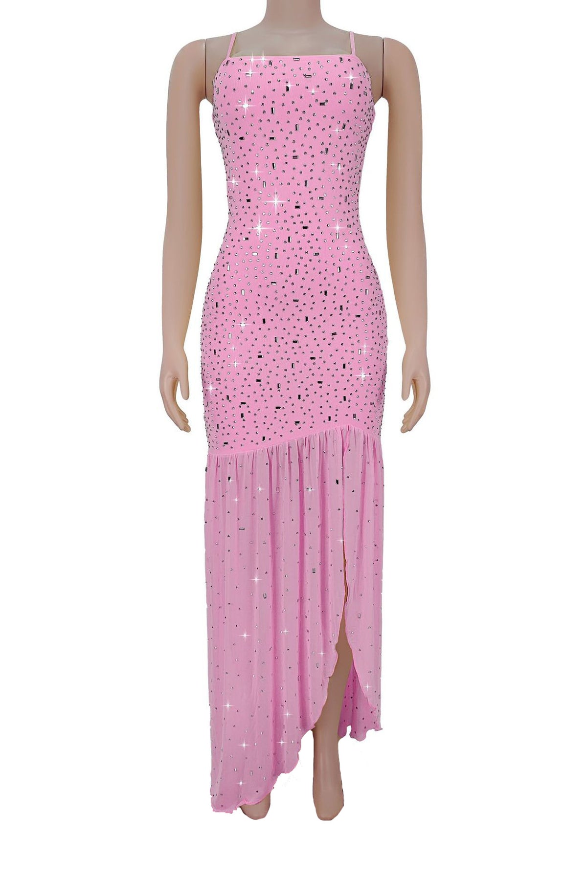 Rhinestone Strap Slit Bodycon Dress
