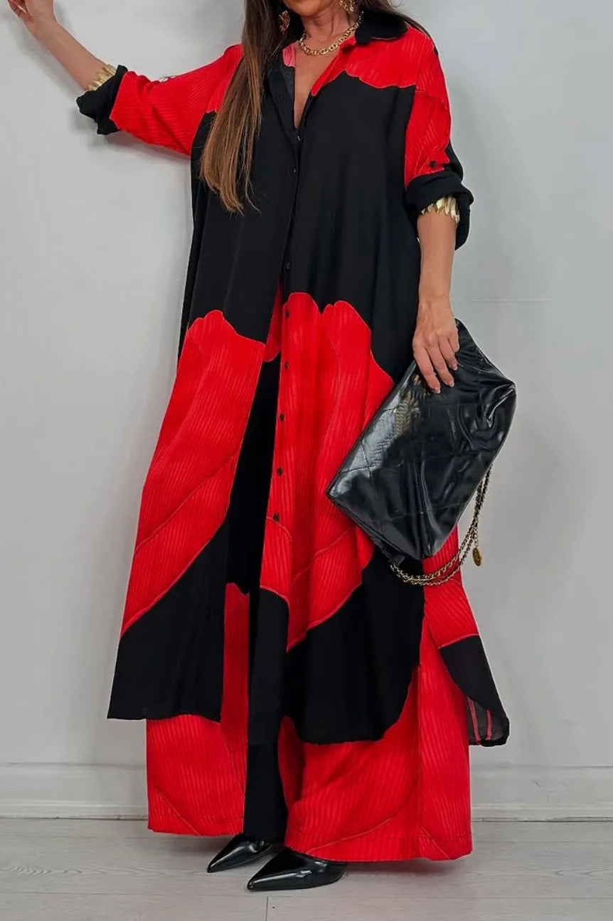 Colorblock Loose Shirt & Pants Set