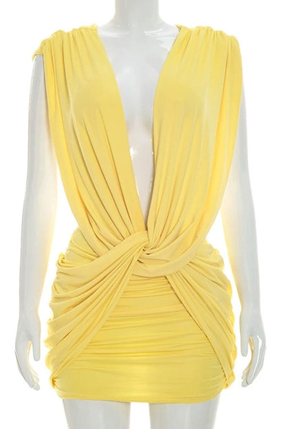 Plunging Twist Front Backless Mini Dress