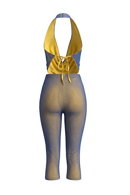 Plunging Halter Capri Set