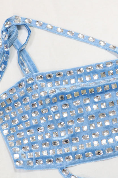 Rhinestone One Shoulder Crop Top Pants Set