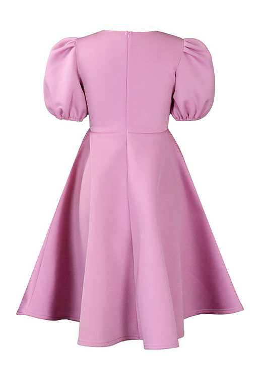 Round Neck Sleeve Slim Waist Swing A-Line Dress