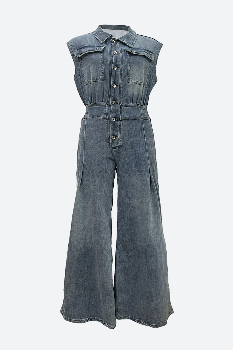 Wide Leg Denim Jumpsuits