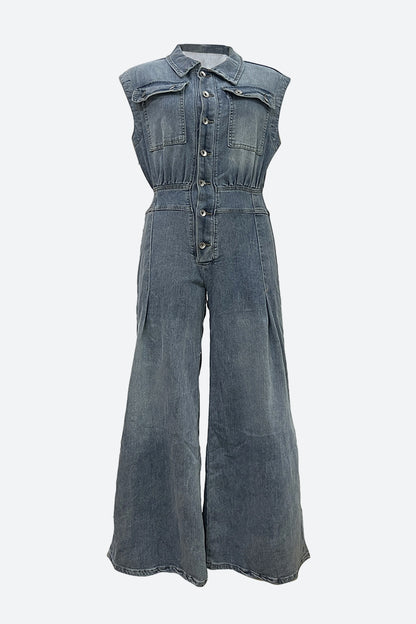 Wide Leg Denim Jumpsuits