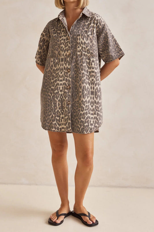 Leopard Print Denim Shirt Jacket