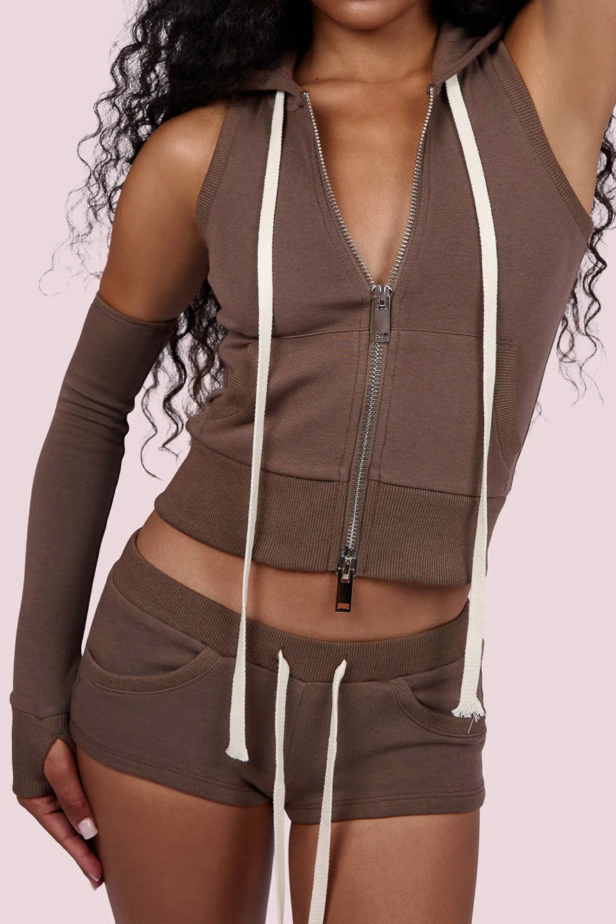 3-Piece Zip Hoodie Shorts & Sleeves Set