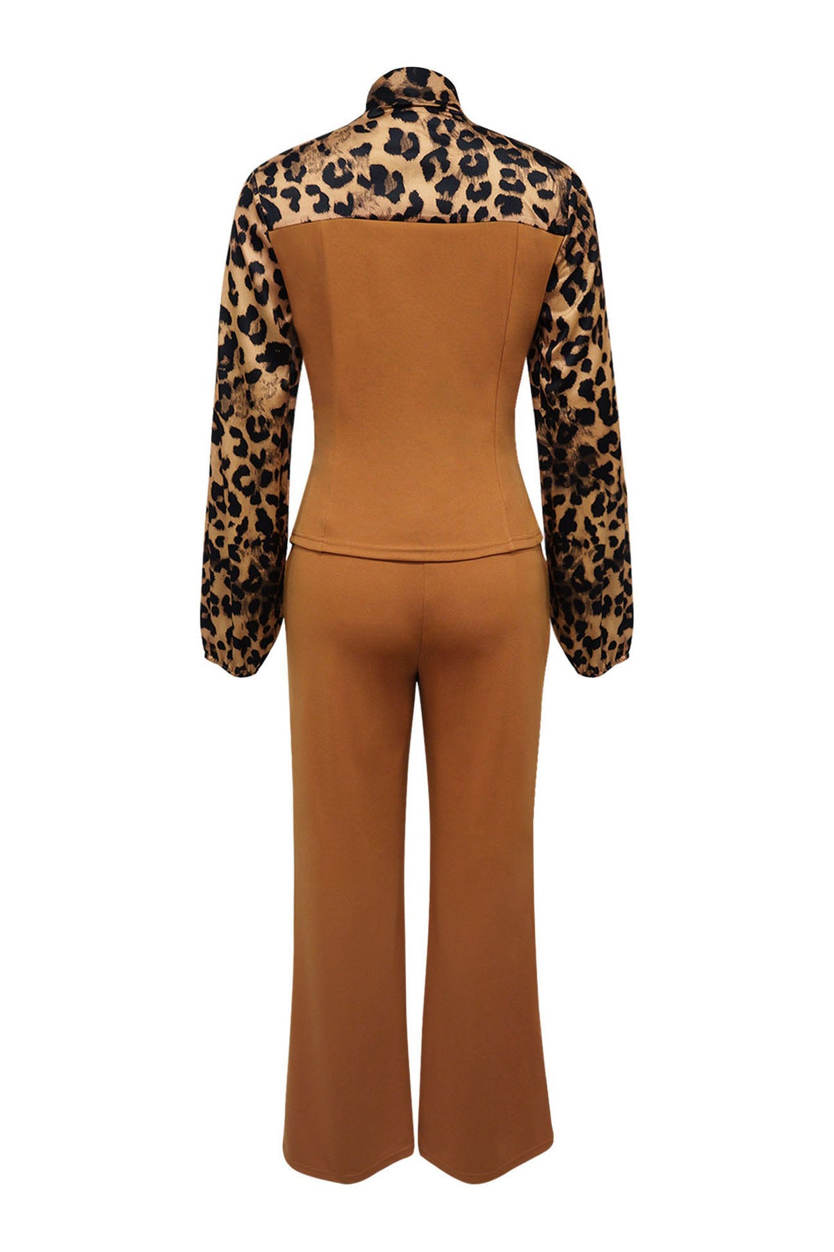 Leopard Print Tie-Neck Tailored Top & Wide Leg Pant Set