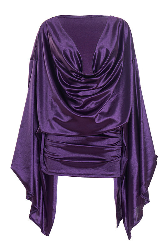 Cowl Neck Batwing Sleeve Mini Dress