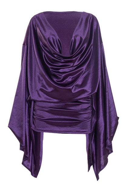 Cowl Neck Batwing Sleeve Mini Dress